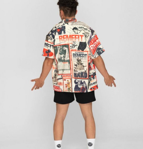 Retro Fitness Poster Spring And Summer Printed Stand-up Collar Breathable Short-sleeved Shirt